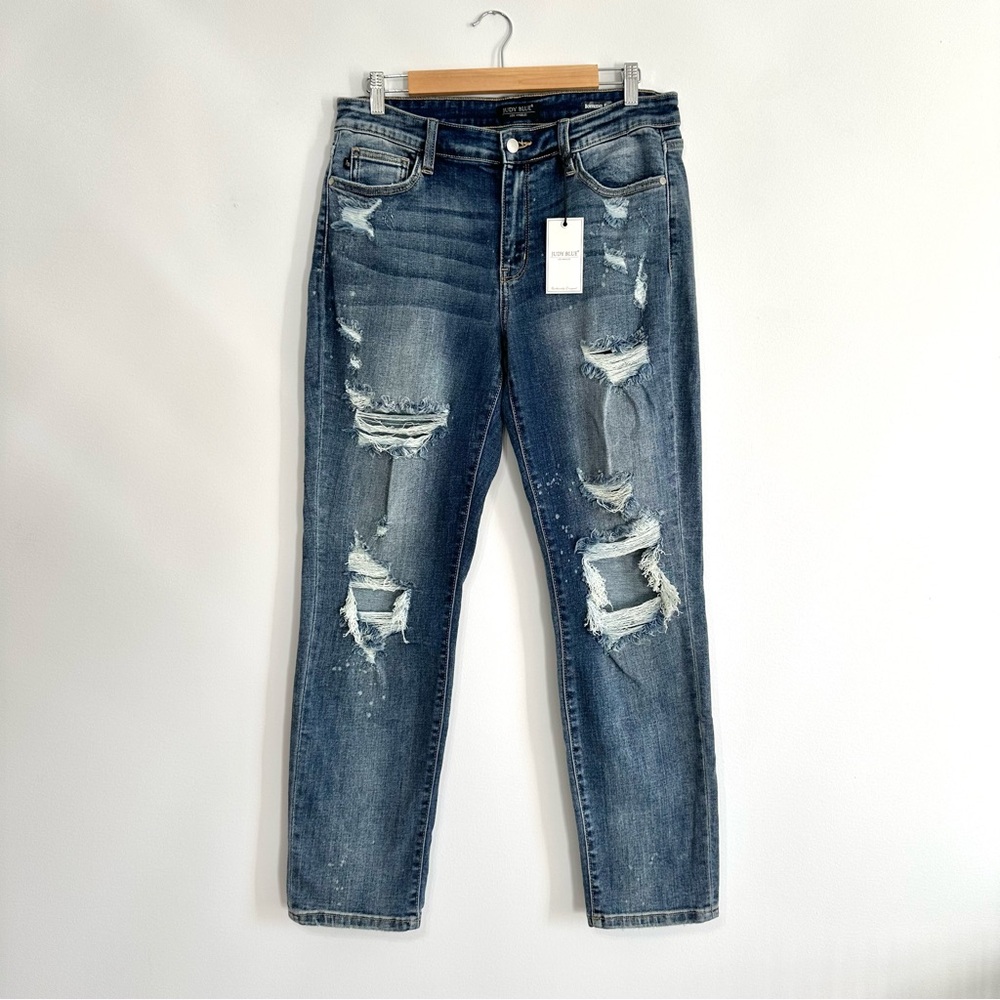 Judy Blue Distressed Blue Boyfriend Jeans